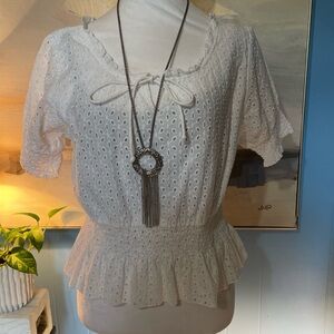 Elegant White Eyelet Blouse